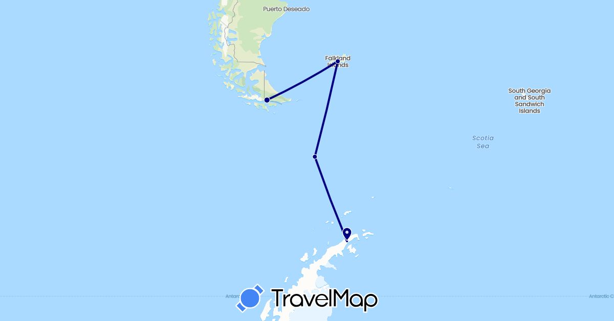 TravelMap itinerary: driving in Argentina, Falkland Islands (South America)